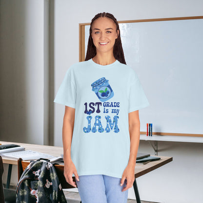 First Grade is my Jam Blueberry Teacher T Shirt Comfort Colors Unisex Back to School