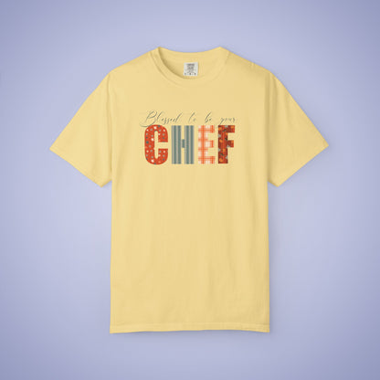 Blessed to be Your Chef White Thanksgiving Patterned Word Art Comfort T Shirt Unisex