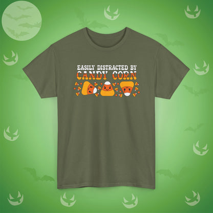 Easily Distracted by Candy Corn Halloween T-Shirt | Funny Graphic Design