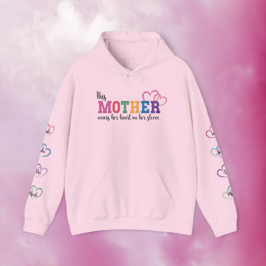 This Mother Wears Her Heart on Her Sleeve Personalized Mothers Day Gift Hoodie Sweatshirt