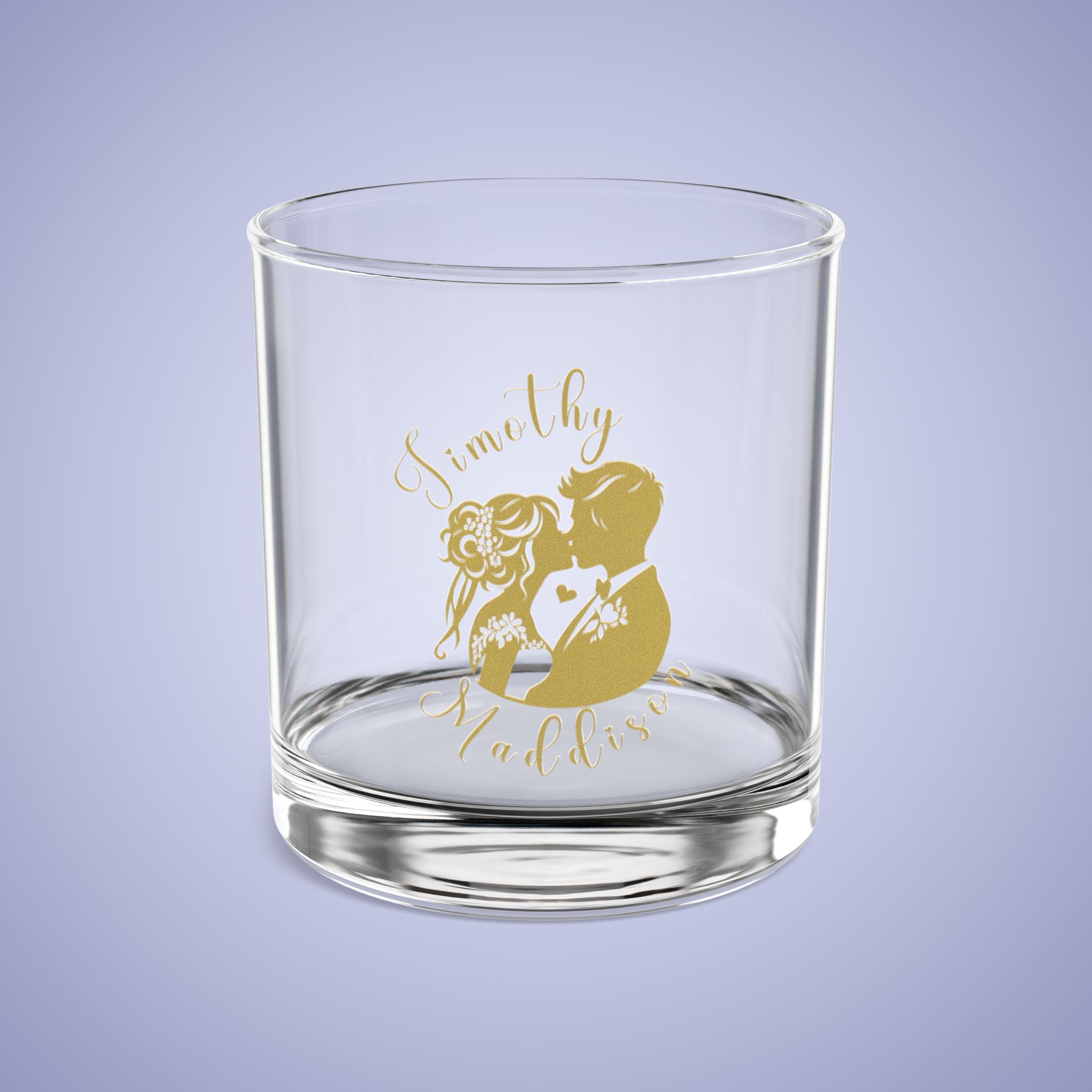Bride & Groom In Love Personalized Wedding Engagement Rocks Glass Gold