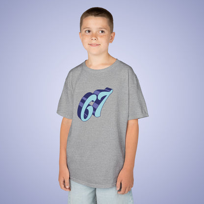 Blue Word Art 67 Tee Fun Trending Kids Cotton T Shirt Six Seven Youth