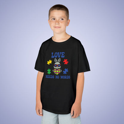 Love Needs No Words Rabbit Graphic Autism Awareness Cotton Youth T Shirt
