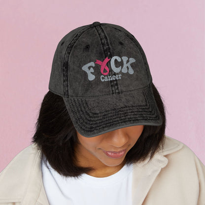 Fuck Cancer Embroidered Breast Cancer Awareness Unisex Distressed Cap Gift Black