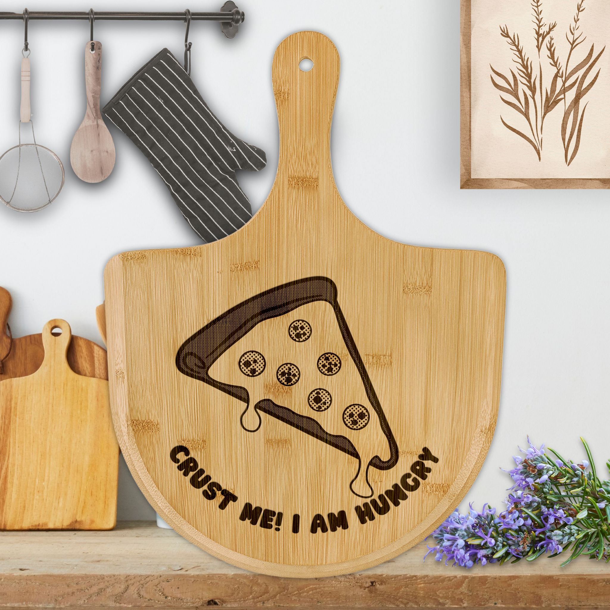 Crust Me I Am Hungry Funny Engraved Bamboo Pizza Board House Warming Gift