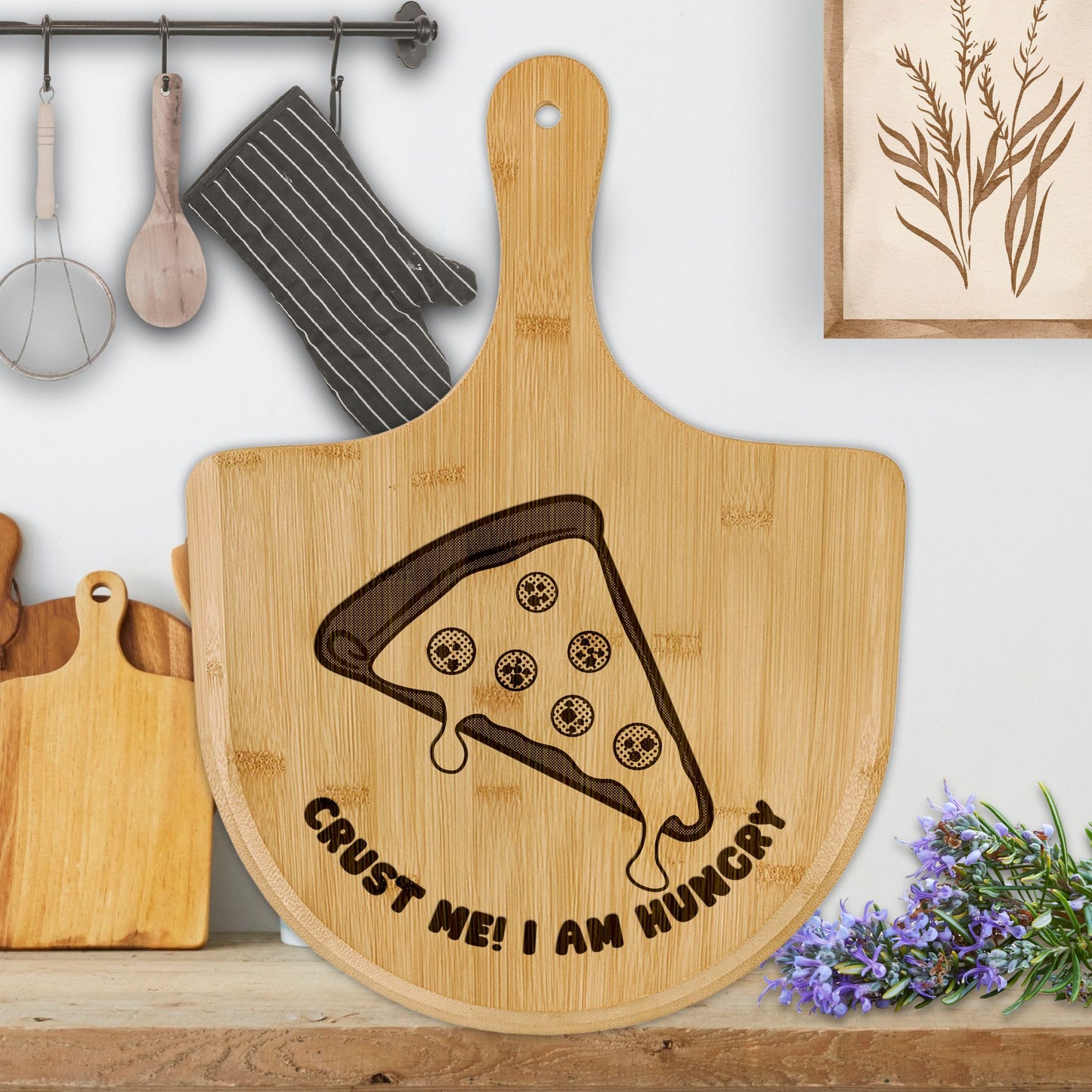 Crust Me I Am Hungry Funny Engraved Bamboo Pizza Board House Warming Gift