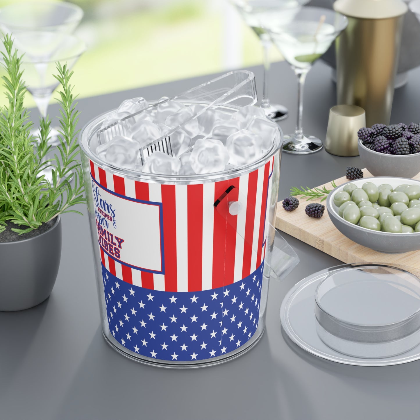 Stars and Stripes Personalized Patriotic July 4th Home Decor Ice Bucket USA Flag