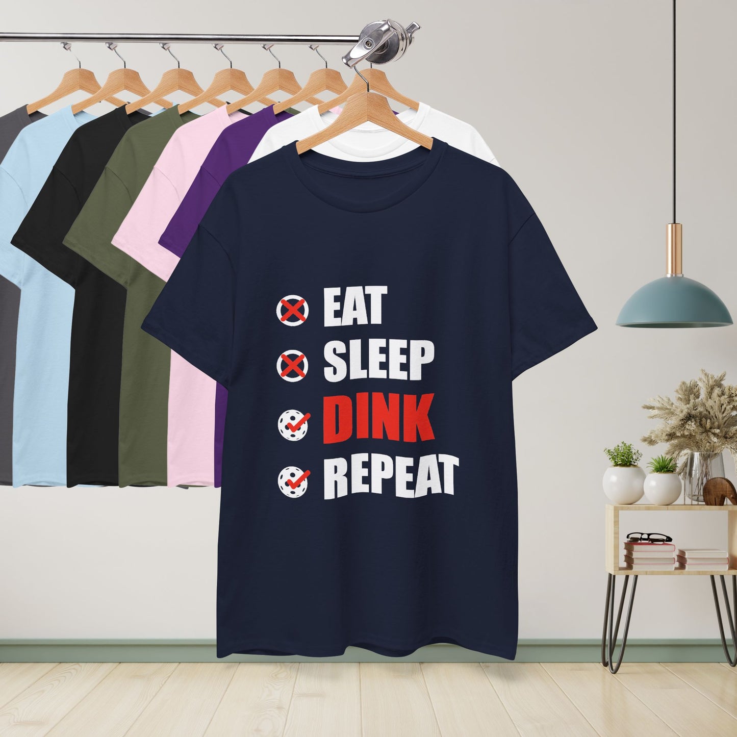 Eat Sleep Dink Repeat Funny Pickleball T Shirt White Text Design