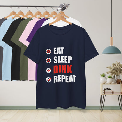Eat Sleep Dink Repeat Funny Pickleball T Shirt White Text Design