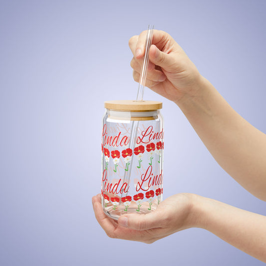 August Birthday Poppy Floral Personalized Sipper Glass Bamboo Lid