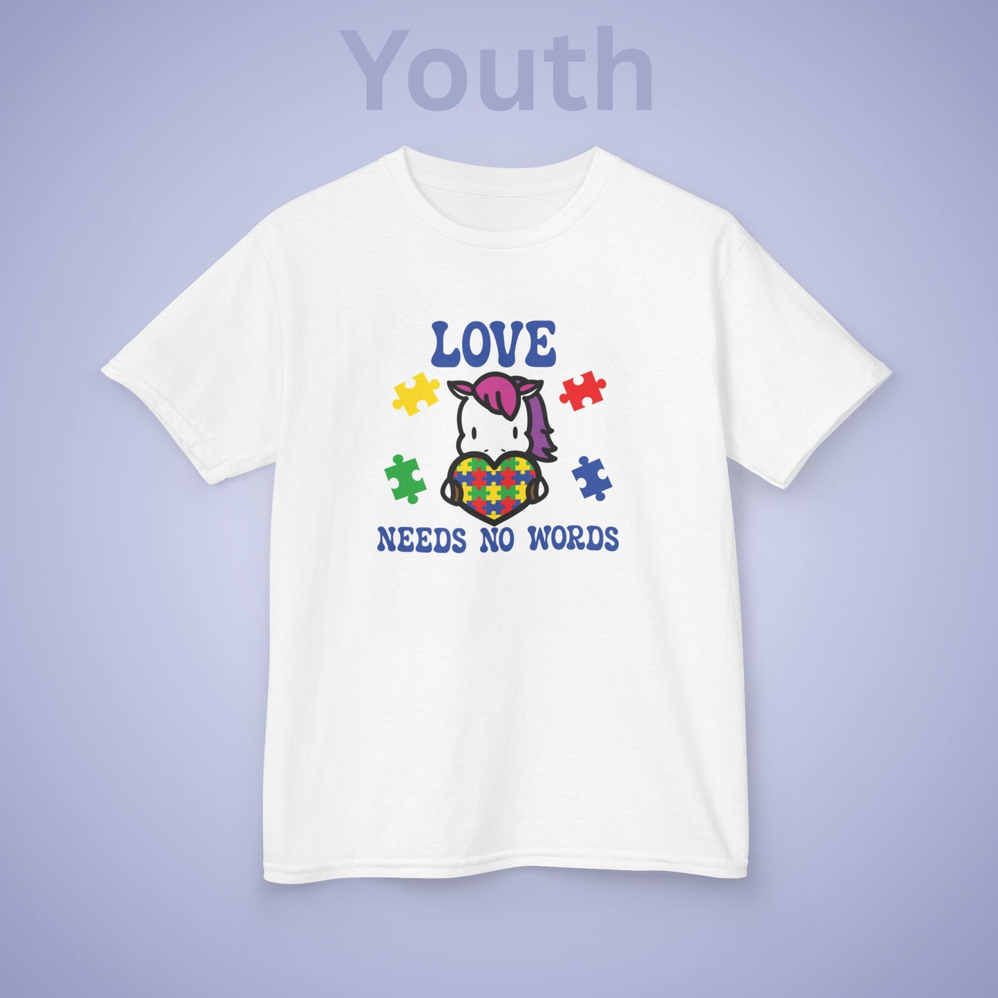 Love Needs No Words Unicorn Graphic Autism Awareness Cotton Youth T Shirt