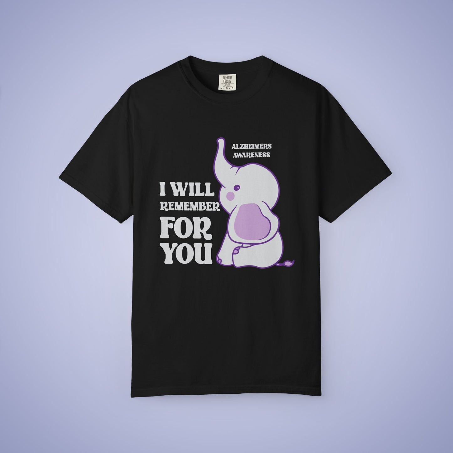 I Will Remember For You Grey Elephant Alzheimers Awareness Comfort Colors T Shirt Unisex