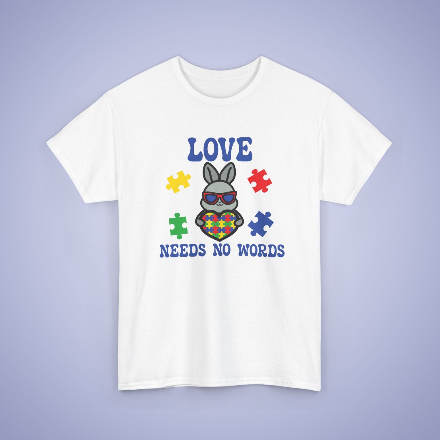 Rabbit Puzzle Heart Graphic Love Needs No Words Autism Awareness Unisex T Shirt