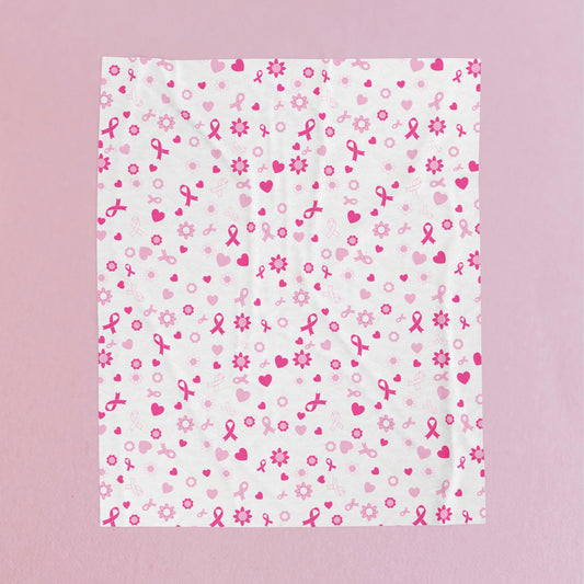 Breast Cancer Awareness White Velveteen Plush Blanket 3 Sizes Chemotherapy Gift