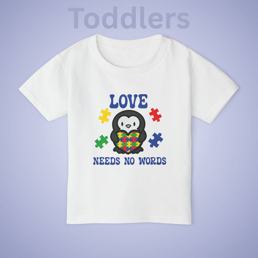 Love Needs No Words Penguin Graphic Autism Awareness Cotton Toddler T Shirt