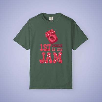 First Grade is my Jam Raspberry Teacher T Shirt Comfort Colors Unisex Back to School