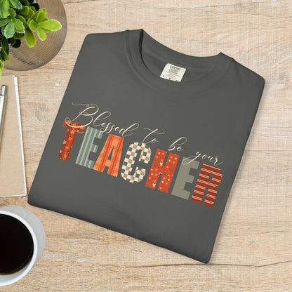 Blessed to be Your Teacher Black Thanksgiving Patterned Word Art Comfort T Shirt Unisex