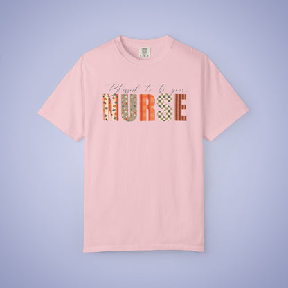 Blessed to be Your Nurse White Thanksgiving Patterned Word Art Comfort T Shirt Unisex