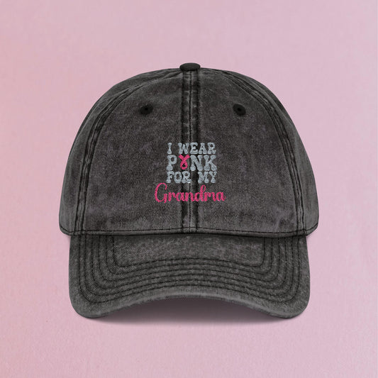 I Wear Pink for my Loved One Personalized Embroidered Breast Cancer Awareness Unisex Distressed Cap Gift Black