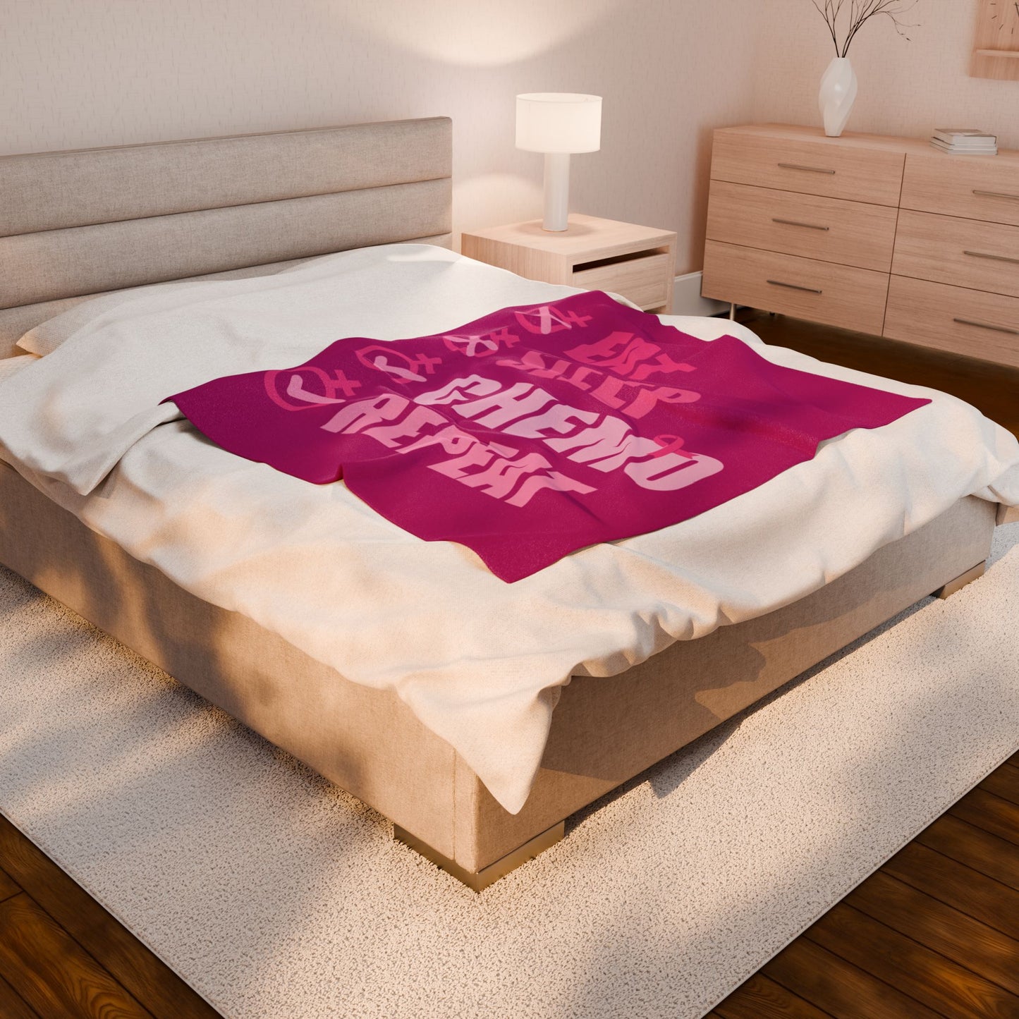 Eat Sleep Chemo Repeat Pink Velveteen Plush Blanket 3 Sizes Chemotherapy Gift