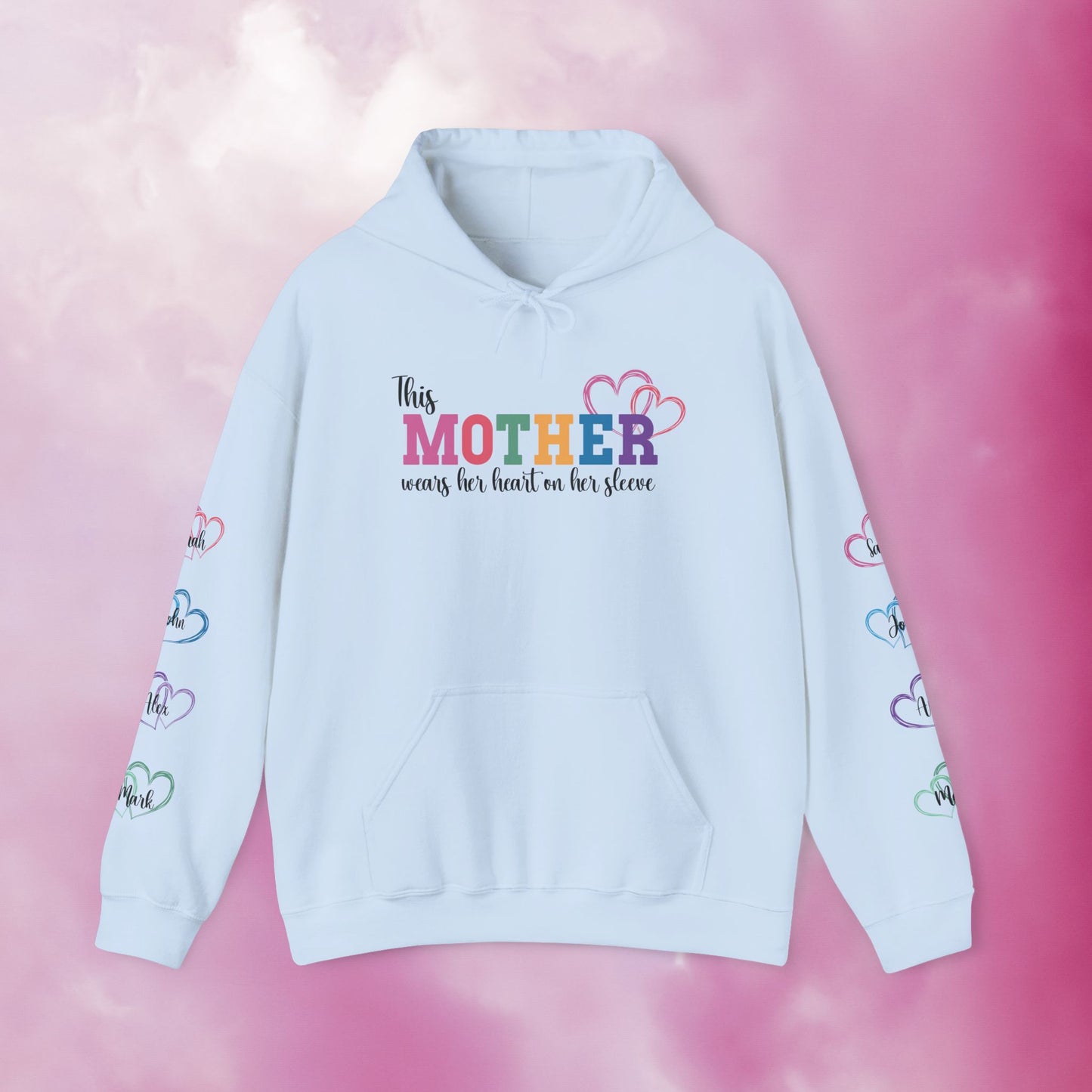 This Mother Wears Her Heart on Her Sleeve Personalized Mothers Day Gift Hoodie Sweatshirt