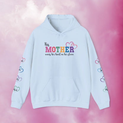 This Mother Wears Her Heart on Her Sleeve Personalized Mothers Day Gift Hoodie Sweatshirt