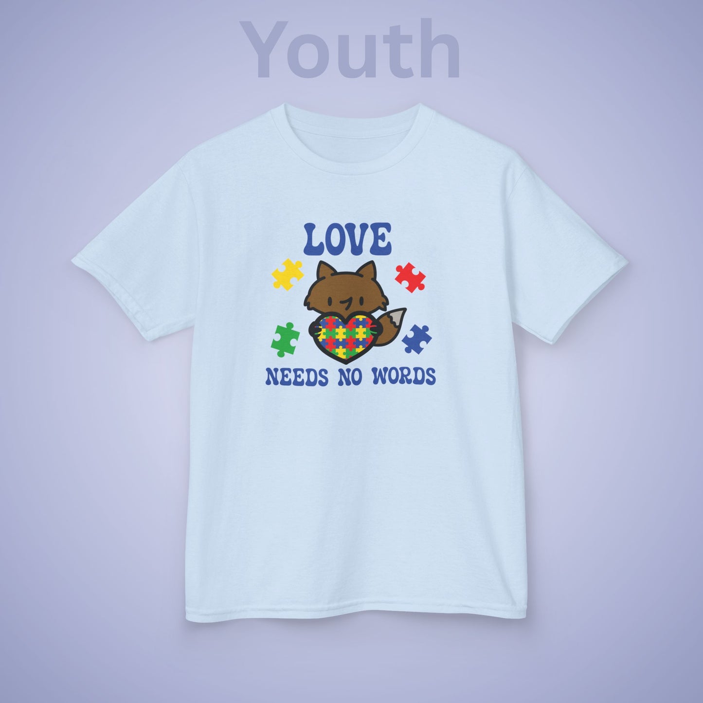 Love Needs No Words Fox Graphic Autism Awareness Cotton Youth T Shirt