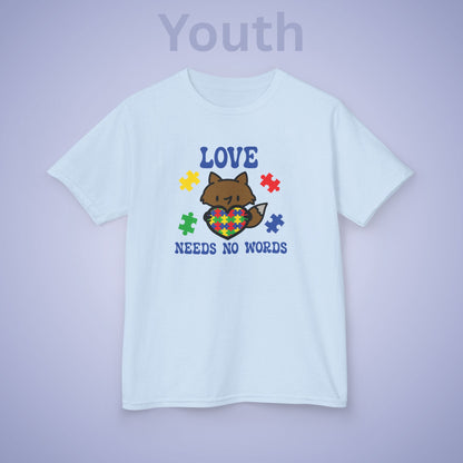 Love Needs No Words Fox Graphic Autism Awareness Cotton Youth T Shirt