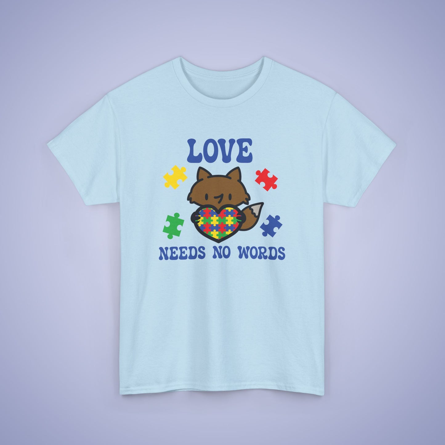 Fox Puzzle Heart Graphic Love Needs No Words Autism Awareness Unisex T Shirt