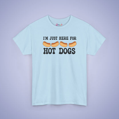 I'm Just Here for the Hot Dogs Funny Hot Dog T-Shirt | Hot Dog Lover Gift Black