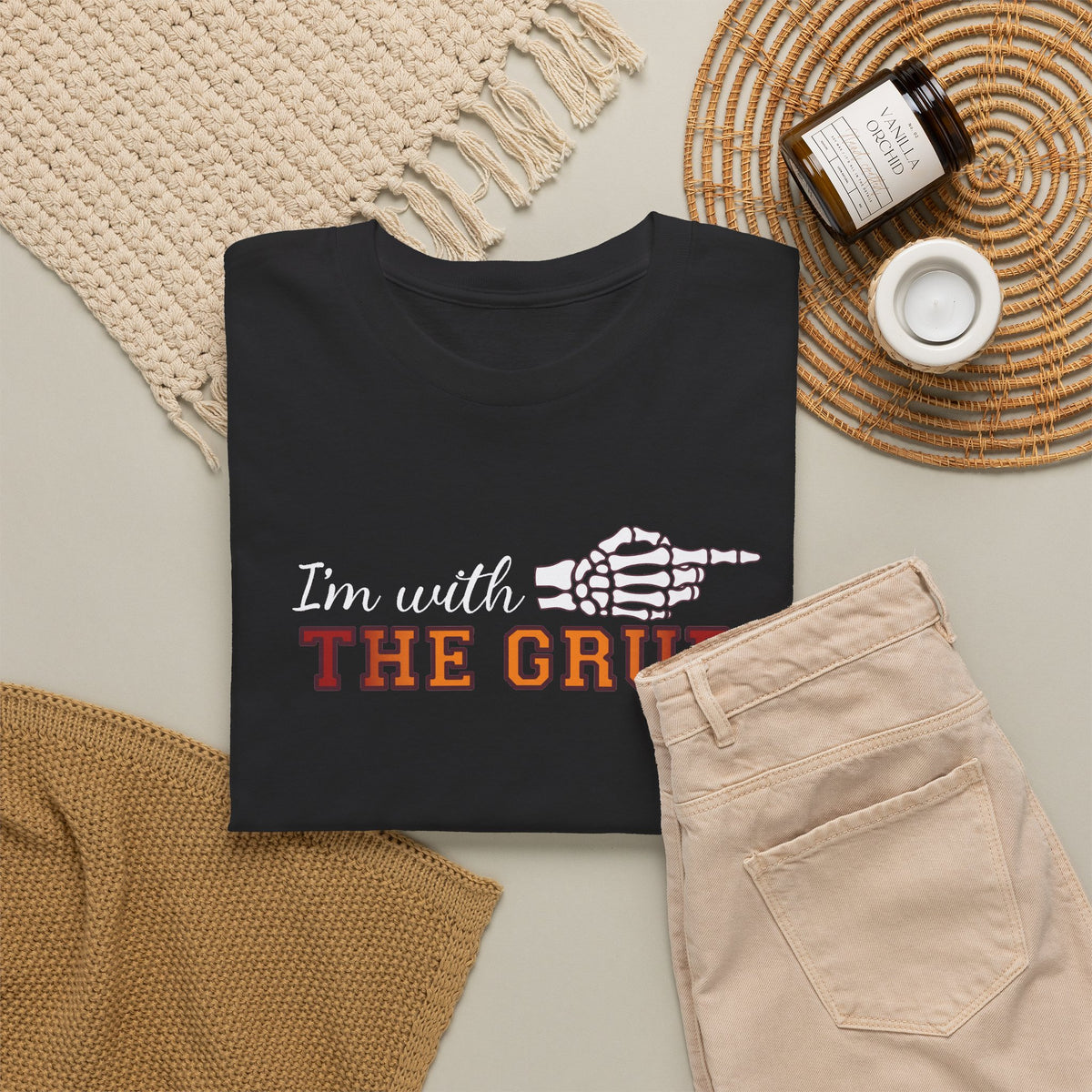 Im With THE GRUB Couple Matching T-Shirt | Skeleton Halloween Design