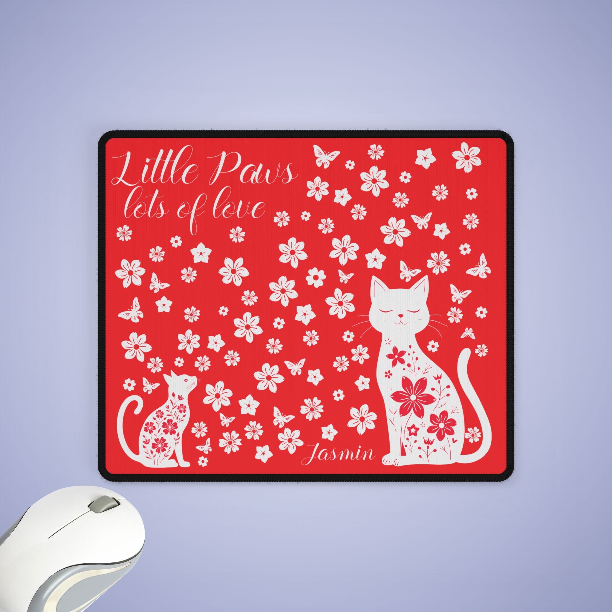 Little Paw Lots of Love Personalized Cat XXXXL Mouse Pad with Floral Design Mothers Day Gift