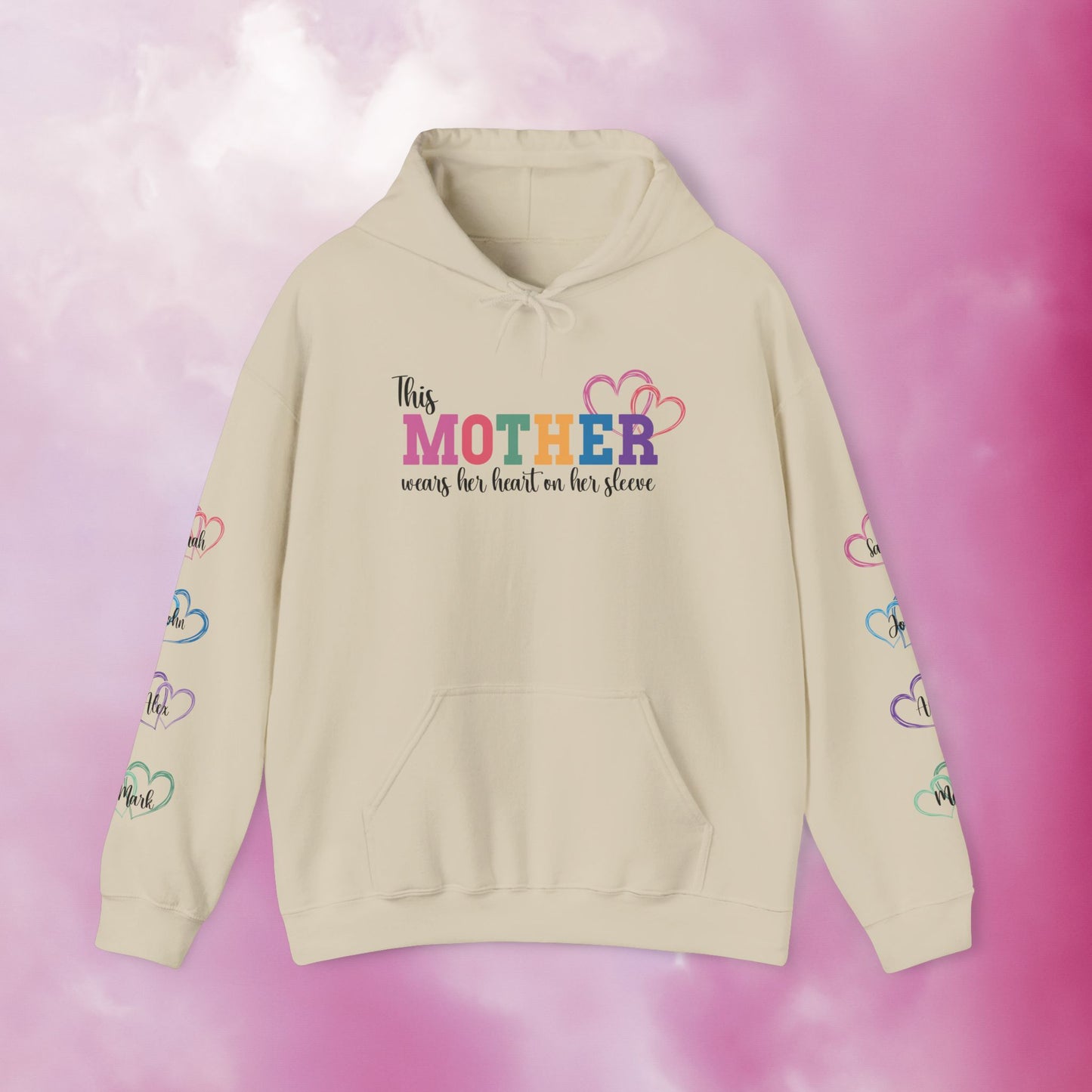 This Mother Wears Her Heart on Her Sleeve Personalized Mothers Day Gift Hoodie Sweatshirt