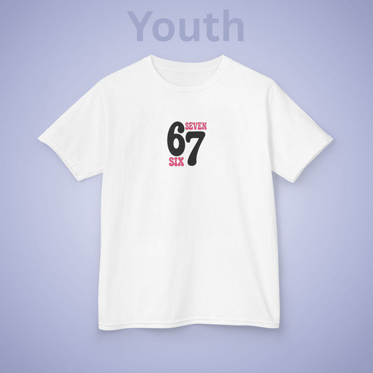 Pink Words & Numbers 67 Tee Fun Trending Kids Cotton T Shirt Six Seven Youth