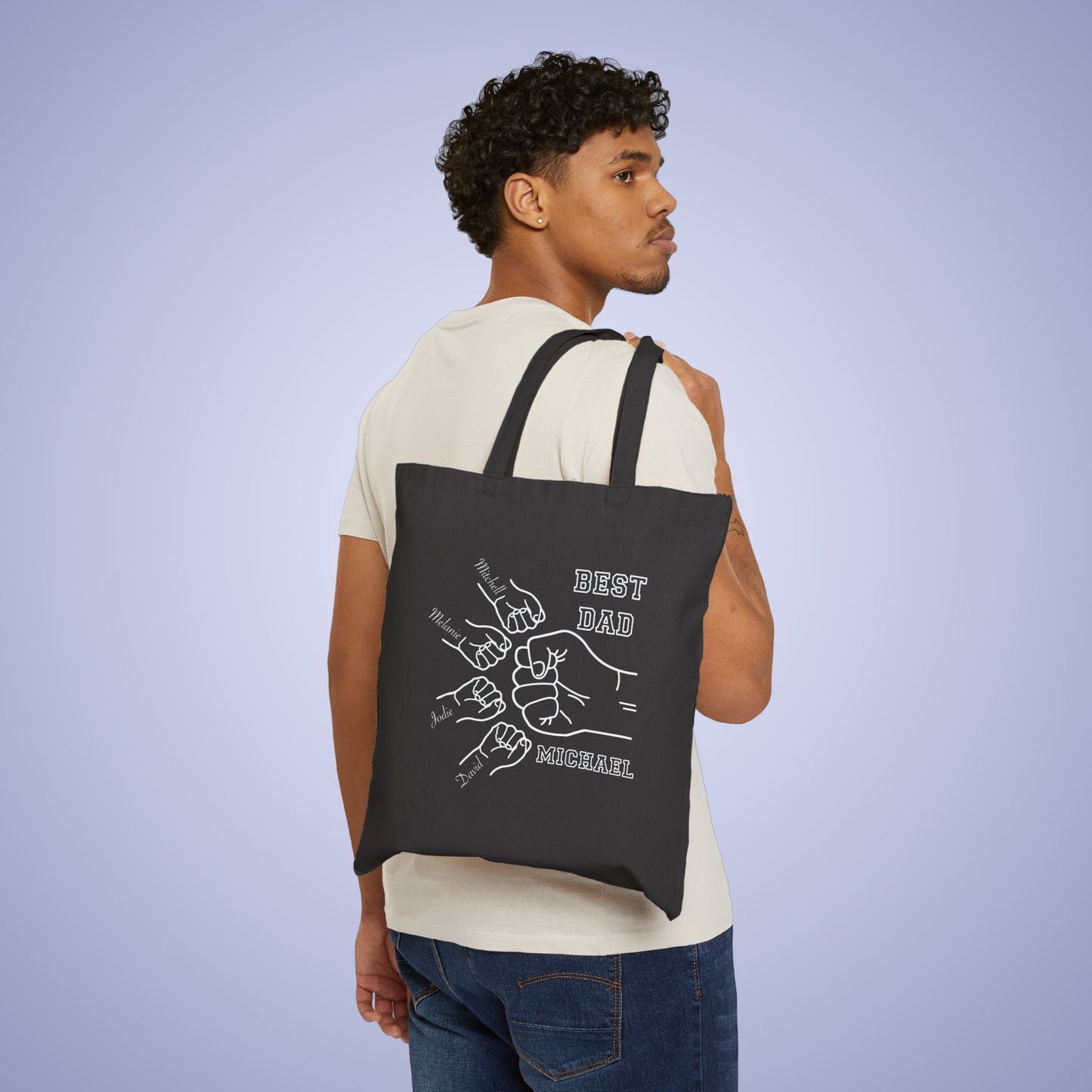 Personalized Best Dad Fathers Day Black Cotton Canvas Tote Bag