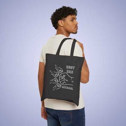 Personalized Best Dad Fathers Day Black Cotton Canvas Tote Bag