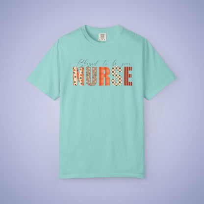 Blessed to be Your Nurse White Thanksgiving Patterned Word Art Comfort T Shirt Unisex