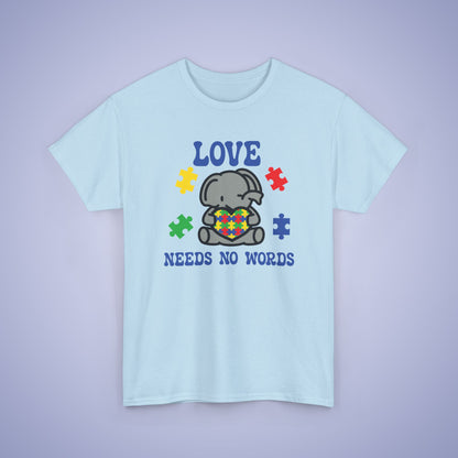 Elephant Puzzle Heart Graphic Love Needs No Words Autism Awareness Unisex T Shirt