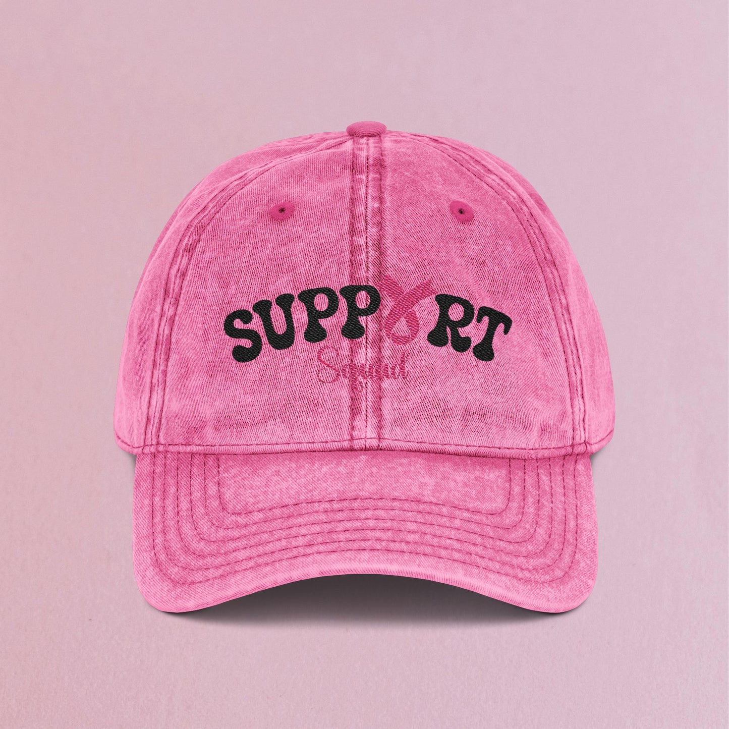 Support Squad Embroidered Breast Cancer Awareness Unisex Distressed Cap Gift Pink