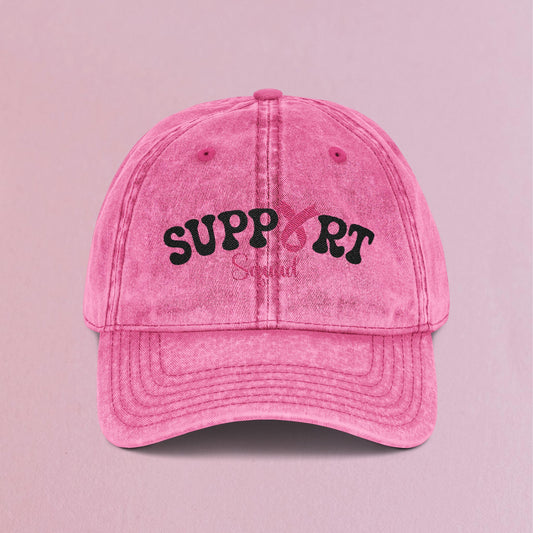 Support Squad Embroidered Breast Cancer Awareness Unisex Distressed Cap Gift Pink