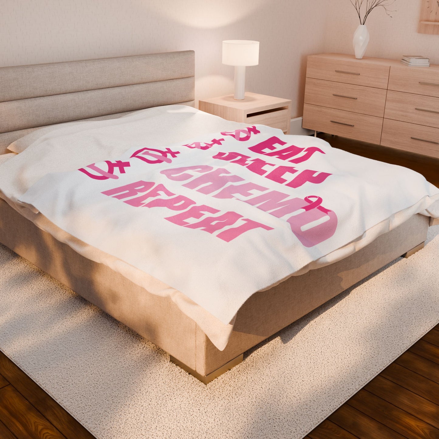 Eat Sleep Chemo Repeat White Velveteen Plush Blanket 3 Sizes Chemotherapy Gift