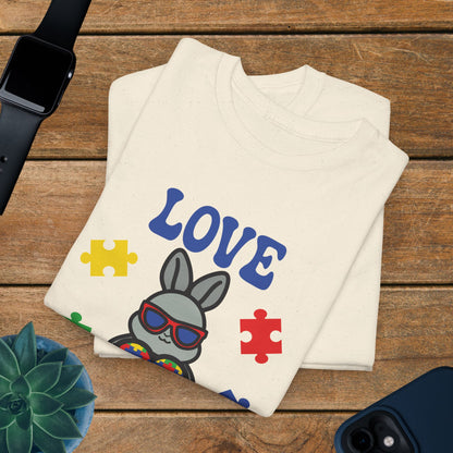 Rabbit Puzzle Heart Graphic Love Needs No Words Autism Awareness Unisex T Shirt