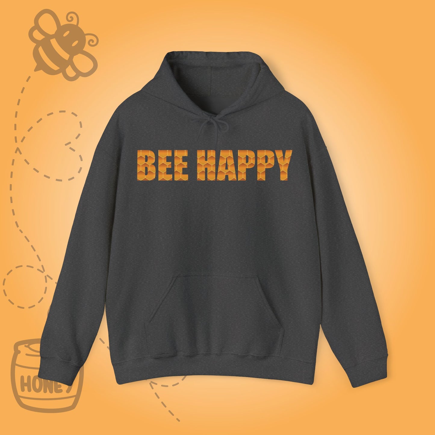 Bee Happy Sweet As Honey Honeycomb Word Art Design Hoodie Sweatshirt