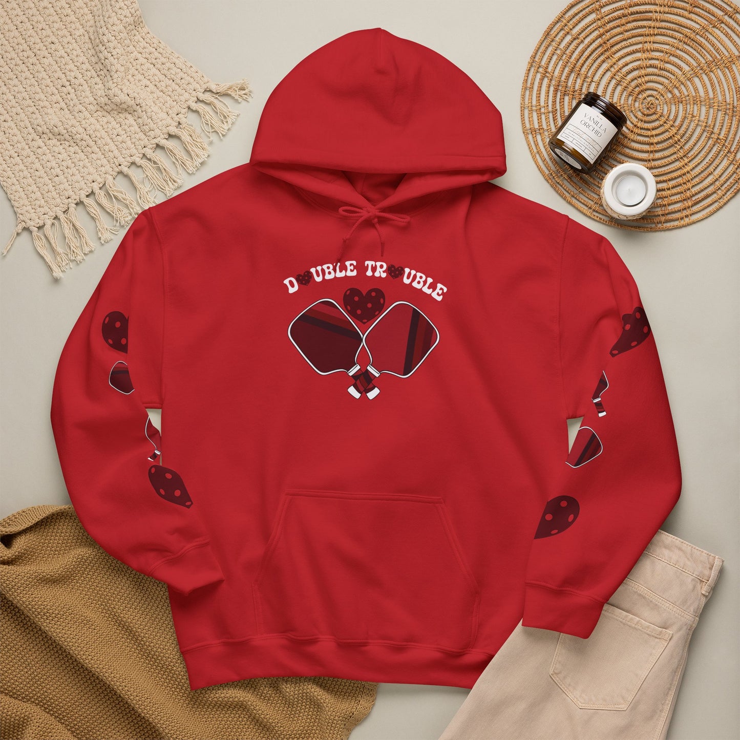 Double Trouble Pickleball Hoodie | Couple Matching Pickleball Lover Gift Dark Crimson Version