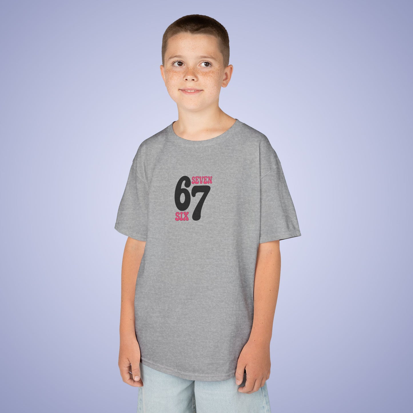 Pink Words & Numbers 67 Tee Fun Trending Kids Cotton T Shirt Six Seven Youth