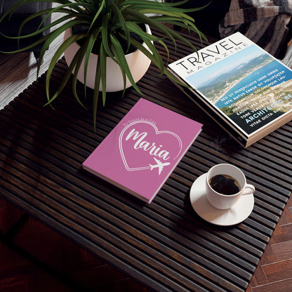 Travel Journal Personalized Name Light Pink Graduation Gift Hard Backed Notebook