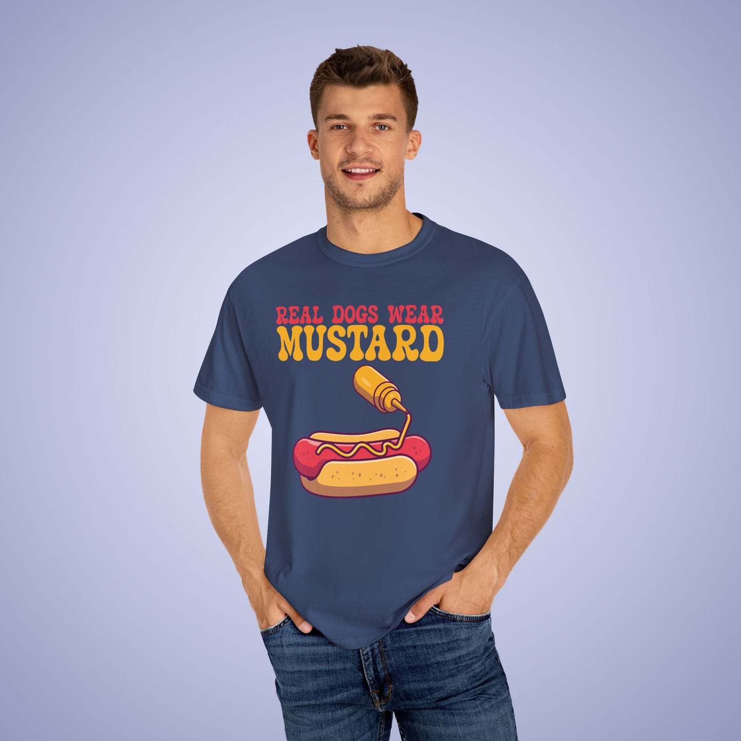 Real Dogs Wear Mustard Hot Dog Lover Funny Comfort Colors T Shirt Unisex