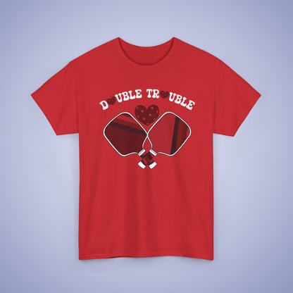 Double Trouble Pickleball T Shirt Retro Couple Matching Red Graphic Design