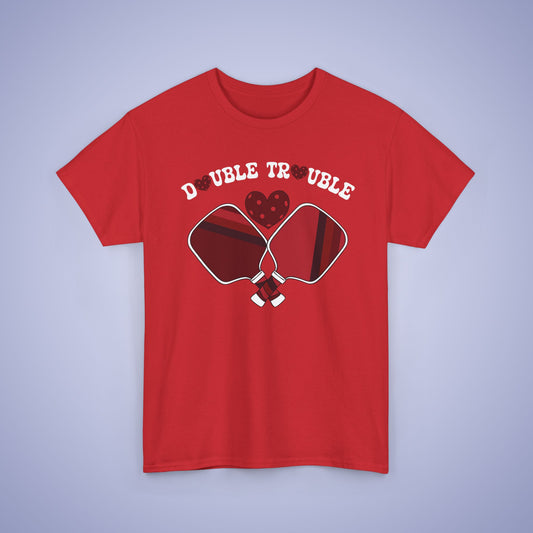 Double Trouble Pickleball T Shirt Retro Couple Matching Red Graphic Design