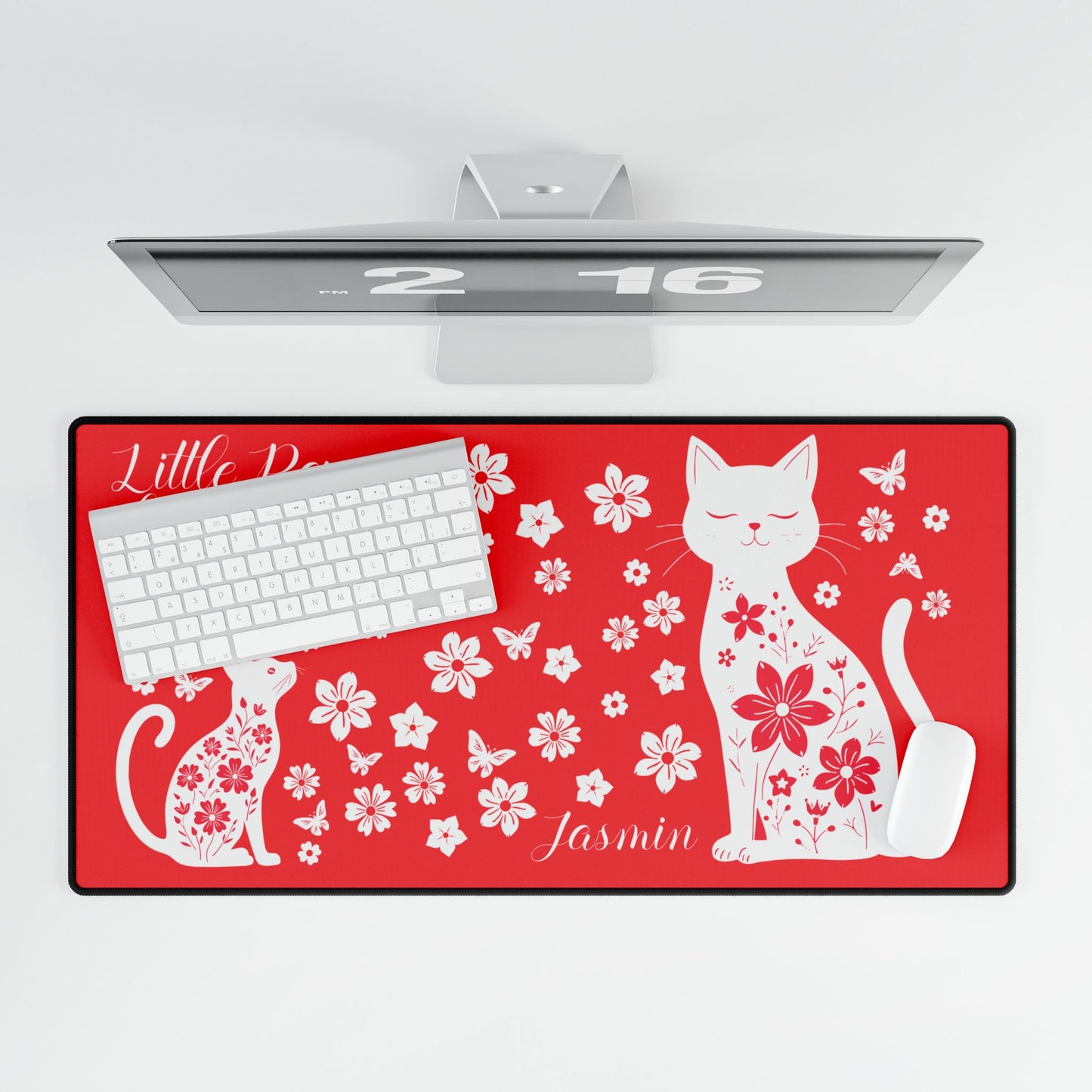 Little Paw Lots of Love Personalized Cat Desk Mat with Floral Design Mothers Day Gift